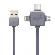 Cabo Flat 3 em 1: Lightning + USB Tipo-C + Micro USB PW31C - Elg